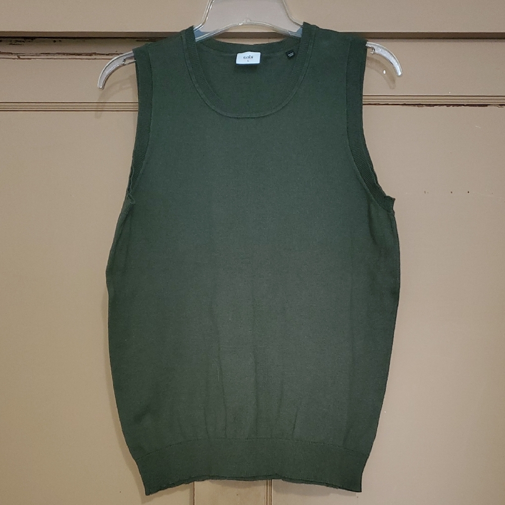 CAbi V-Neck Sleeveless Sweater in Olive